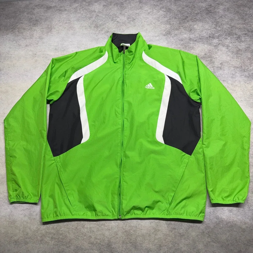 Adidas Colorblock Full Zip Windbreaker Mens XL Green Mesh Lined Track Jacket